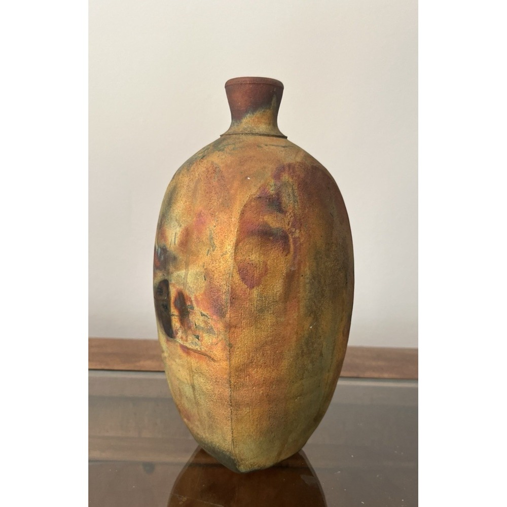 Michael Weinberg Raku Pottery Weed Bud Vase Metallic Sheen Signed Copper Sedona